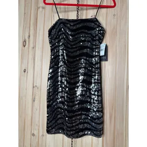 NWT AIDAN MATTOX Black Sequin Zebra Animal Bodycon Mini Dress Square Neck Size 0 thumbnail 2