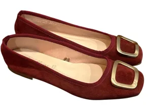 Avellini Wine Red Suede Square Toe Ballet Flats thumbnail 1