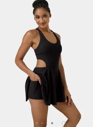 NWT Halara Softlyzero Airy Backless‎ Crisscross Cut Out Dress Black Sz XL thumbnail 4