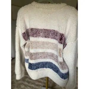 TS Sherpa Teddy‎ Boucle Pullover Sweater Buttery Soft Striped Fleece Winter Cozy thumbnail 6