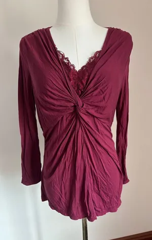 Motherhood Wine Lace-Trim Twist-Front Maternity Tunic thumbnail 1