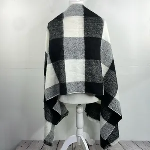 SCARF Chunky Warm Cozy large block plaid rectangular scarf black and white thumbnail 6