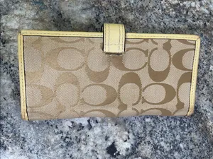 Coach Signature C Tan Clutch Wallet with Yellow Trim thumbnail 7