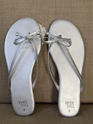 Time and Tru Silver Bow Thong Sandals - Women's thumbnail 4