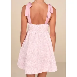 Lulus Darling Composure Pink Jacquard Floral Tie-Strap Mini Dress thumbnail 2