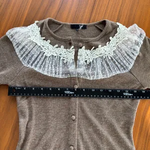 Vintage Y2K Delicate Lace Knit Sweater Sheer Neckline Sleeves Cottage Size Small thumbnail 4