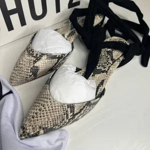 Schutz Barbrah Flat Snake Print Ankle Wrap Pointed Toe Shoes Natural Black 7.5B thumbnail 3