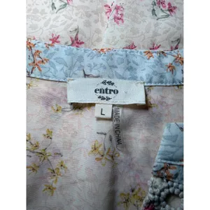 Entro Floral Patchwork Crochet Blouse Pink Blue Size Large Boho Fairy Cottage thumbnail 6