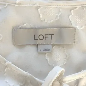 Loft Women White Blouse Size L Swiss Dot Embroidered Lace Up Boho Ruffle Tunic Top thumbnail 4