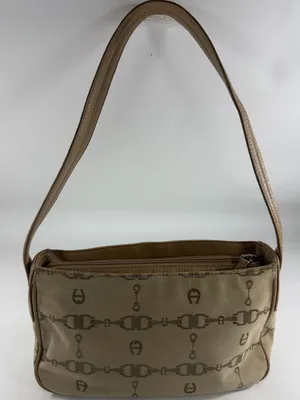 Etienne Aigner Monogram Canvas Shoulder Bag‎ Tan Logo Y2K Baguette Purse thumbnail 1