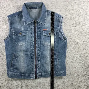 Vintage Denim‎ Vest Women L Blue Full Zip Collared Retro Grunge Western Hippie thumbnail 5