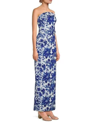 NWT Adrianna Papell Aidan Mattox Blue Floral Jacquard Gown Size 10 thumbnail 3