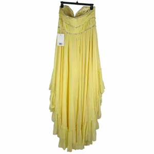 Mac Duggal Strapless Chiffon Hi Low Evening Gown Lemon Yellow Size 14 thumbnail 9
