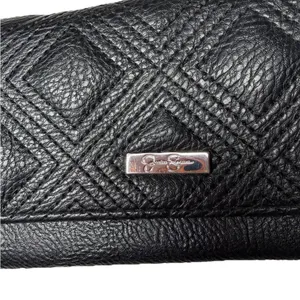 Jessica Simpson Black Quilted Leather Trifold Wallet with Logo Plaque thumbnail 3