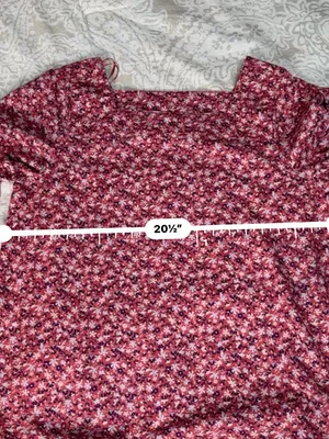 Time and Tru Pink Floral Square-Neck Puff Sleeve Blouse thumbnail 7