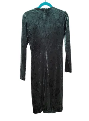 NWOT 8 Calvin Klein Dark Green Velvet Long-Sleeve Sheath Cocktail Women’s Dress thumbnail 4