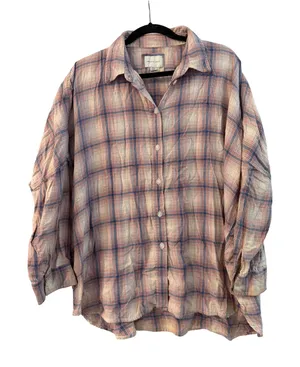 American Eagle Plaid Button Down Shirt Womens Small Oversized Roll Tab thumbnail 1