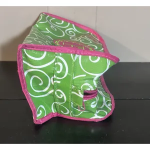 Monogram F Green Pink Swirl Cosmetic Makeup Bag Travel Organizer 10” 4” thumbnail 5