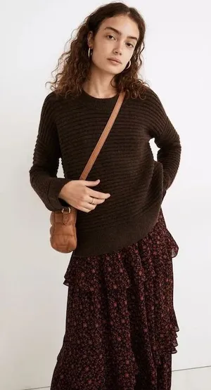 Madewell Elsmere Pullover Sweater Heather Brunette Brown Ribbed NC650 Medium thumbnail 1
