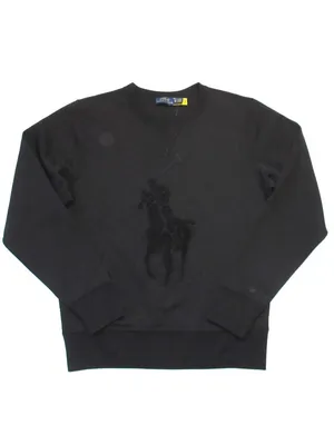 NWT Polo Ralph Lauren Women's Big Pony Sweatshirt in Black Tonal Pullover XS thumbnail 2