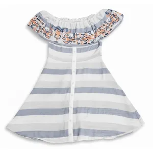 Sugarlips Embroidered Off Shoulder Striped Midi Dress Blue White D4843 Womens M thumbnail 8
