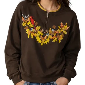 Artisan Vintage Double Collar 1/4 Zip Sweatshirt 90s Cardinal Fall Leaf Brown S thumbnail 1