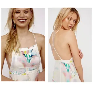Free People Sounds Of Spring Maxi Dress Size 6 Ivory Watercolor Bib Overall thumbnail 9