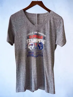 NFL Buffalo Bills vs Texans Graphic Tee Women, XL V-Neck T-Shirt Heather Gray thumbnail 1
