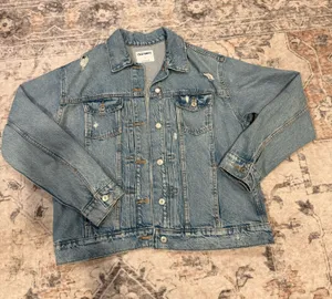 Old Navy Distressed Denim Jacket Light Wash thumbnail 1