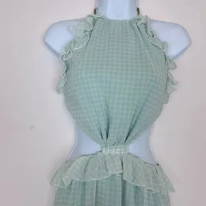 Bellevue Green Gingham Summer Gabby Halter Cutout Casual Dress Wedding Guest thumbnail 3
