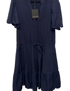 Modern Works Women's Dress Navy Coastal‎ Preppy Puff Sleeve Eyelet Plus Size 1X thumbnail 1