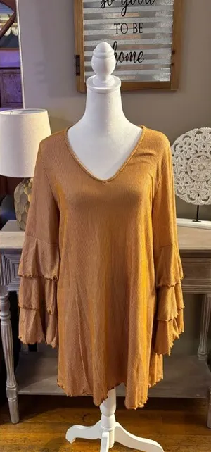 Altar’d State Ribbed Tiered Ruffle Sleeve Dresss thumbnail 1