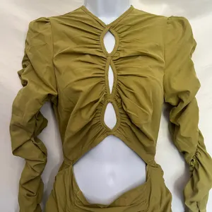 PrettyLittleThing Y2K CutOut Bodycon Dress Sz 4 Club Ruched Party Olive Indie thumbnail 3