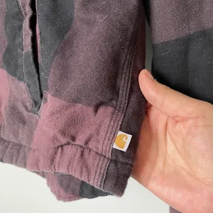 Carhartt Fleece Lined Flannel Button Up Black Maroon Long Sleeve Women's Large thumbnail 8