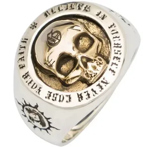 &merci Men’s Two Tone Stainless Steel Retro Skull Ring with Crossed Swords Size 14 thumbnail 2