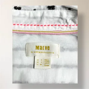 Maeve Anthropologie White‎ Black Clip Dot Cotton Button Down Roll Tab Shirt Boho thumbnail 9