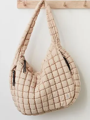 FP Movement quilted tote bag carryall beige sand hobo large zipper shoulder thumbnail 1