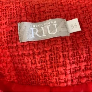 Jacqueline Riu‎ Red Boucle Double Breasted Jacket Blazer Frayed Trim Button 36 thumbnail 5