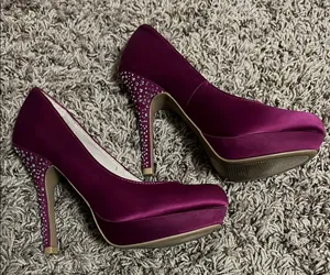 Purple Velvet Platform Heels with Crystal Embellishments thumbnail 1