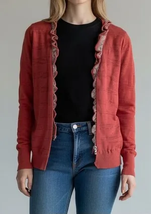 Vintage Y2K Banana Republic burnout frilly cardigan red extra small thumbnail 1