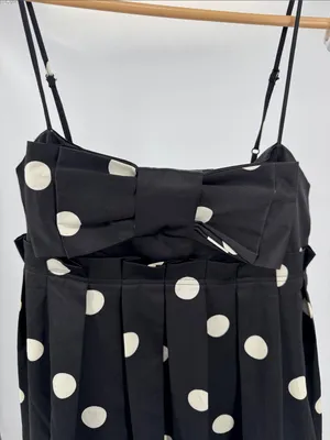 Forever 21 Black polka dot babydoll Mini Dress M bow Y2K party hoco pleated thumbnail 6
