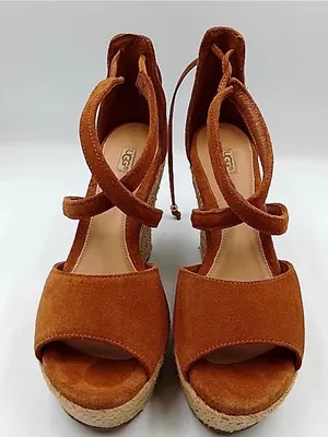 UGG Chestnut Suede Espadrille Wedge Sandals thumbnail 1