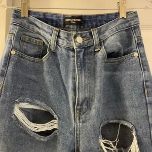 PrettyLittleThing Ripped High Waist Split Hem Jeans, Blue, Size 2 Tall, EUC thumbnail 10