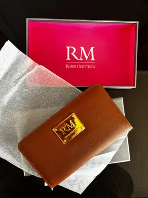 NWT Robert‎ Matthew Aria Leather Wallet Wristlet – Brown Jewel 24K Gold thumbnail 1