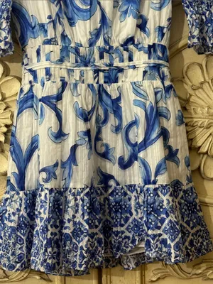 Ramy Brook Womens Susan Blue Printed V-Neck Cotton Mini Dress Size XXS. A-2 thumbnail 7