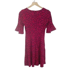 Lark & Ro Red Floral Ruffle Sleeve Fit And Flare‎ Knee Length Dress Sz 0 thumbnail 6