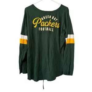 NFL Green‎ Bay Packers Lace Up Jersey Shirt Women Size Large Cotton Preppy thumbnail 2