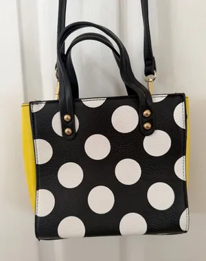 Polka Dot Black & White Shoulder Bag with Yellow Side Panel thumbnail 1