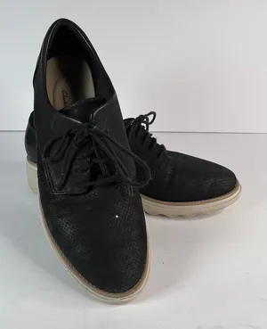 Clark's Women's Black Perforated‎ Oxford Platform Wedge Shoes US 7 C1Z Preppy thumbnail 1