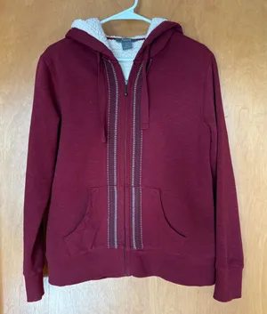 Natural Reflections Burgundy Sherpa‎ Lined Zip Up Hoodie Jacket Size Medium thumbnail 1
